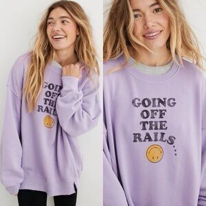 AERIE Women’s Lavender “Going Off The Rails” Graphic Crewneck Sweatshirt Size XX